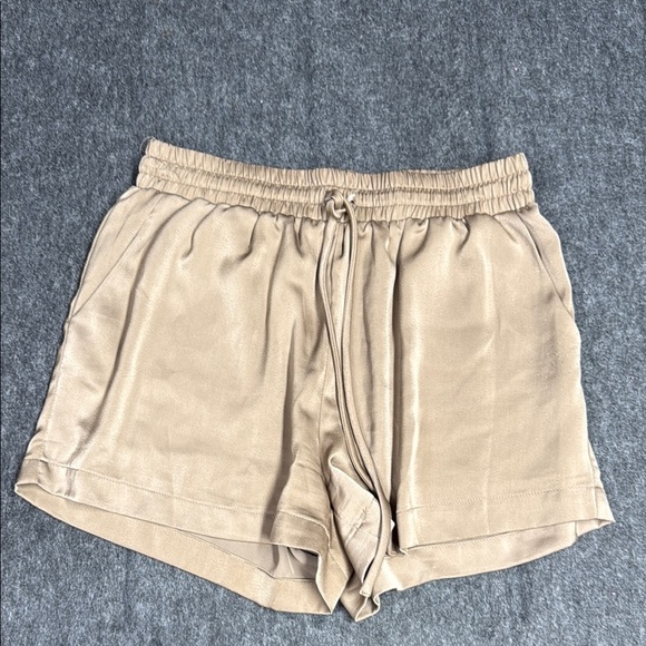 Tan High Waist Shorts with Elastic Waistband - Picture 1 of 5
